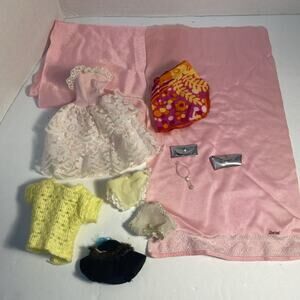 Barbie Doll Dress, Underwear, Purse, Necklace Blanket Bed Cover Pink 80s